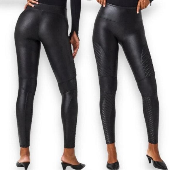 Spanx Faux Leather Moto Leggings in very black size small slimming shaping - Picture 2 of 15